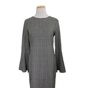 Lauren Ralph Lauren Houndstooth Sheath Dress Bell Sleeve Womens 8 Career Plaid